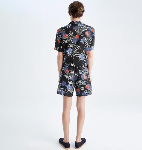 Men Black & Blue Printed Mid-Rise Swim Shorts